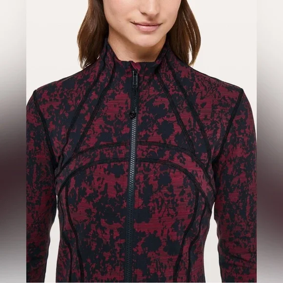 🍒LULULEMON DEFINE Jacket sz 8 SCATTER BLOSSOM JACQUARD Black/Garnet Red - Picture 6 of 7